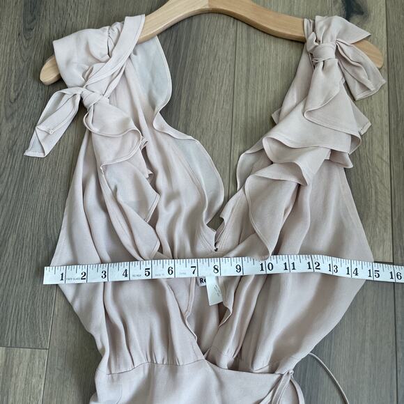 REFORMATION Champagne Peppermint Maxi Wrap Dress Size S Flutter Sleeve Deep V - Picture 5 of 7